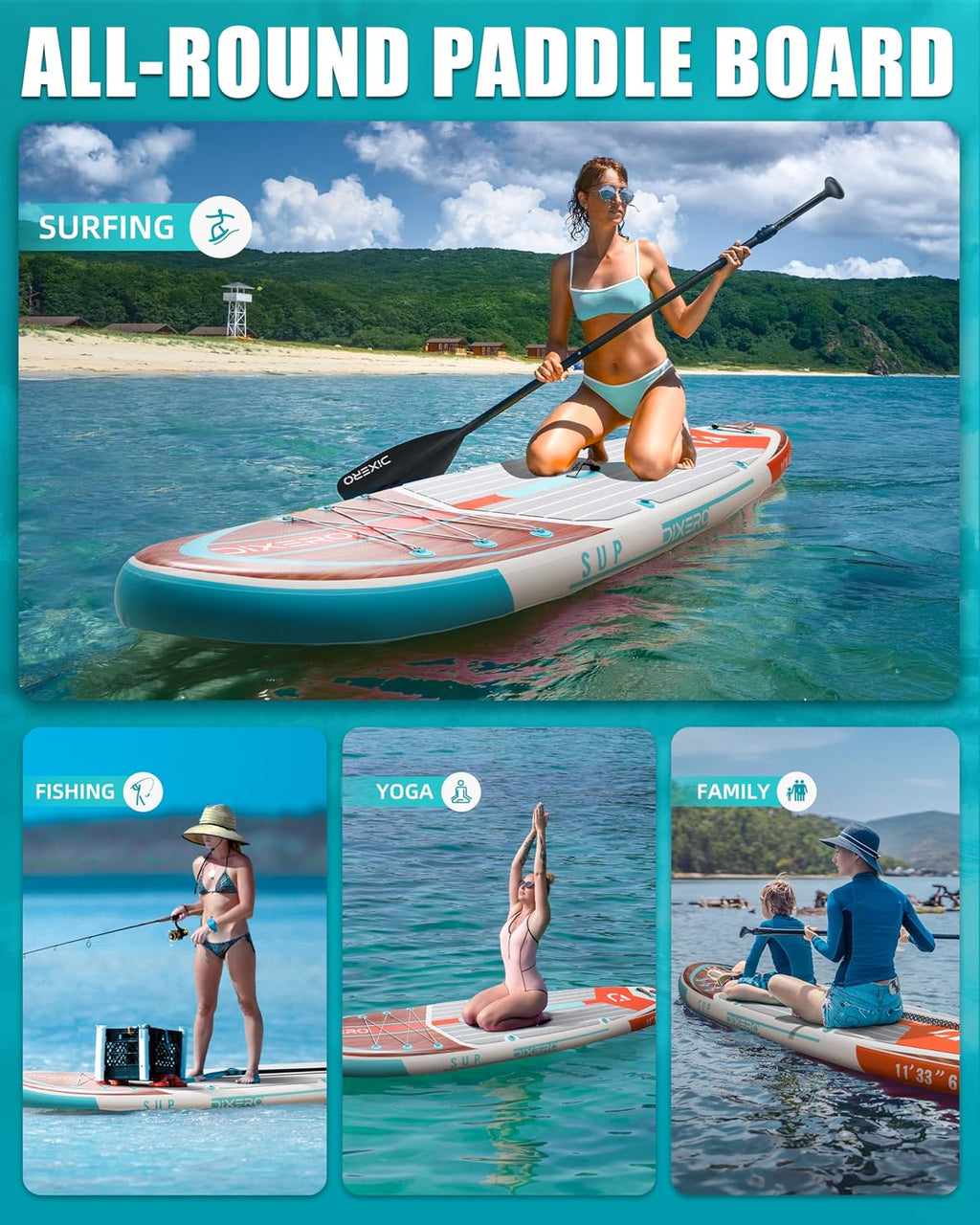 Inflatable Stand Up Paddle Board with SUP Accessories, 11'*33' Inflatable Paddle Boards for Adults & Youth of All Skill Levels