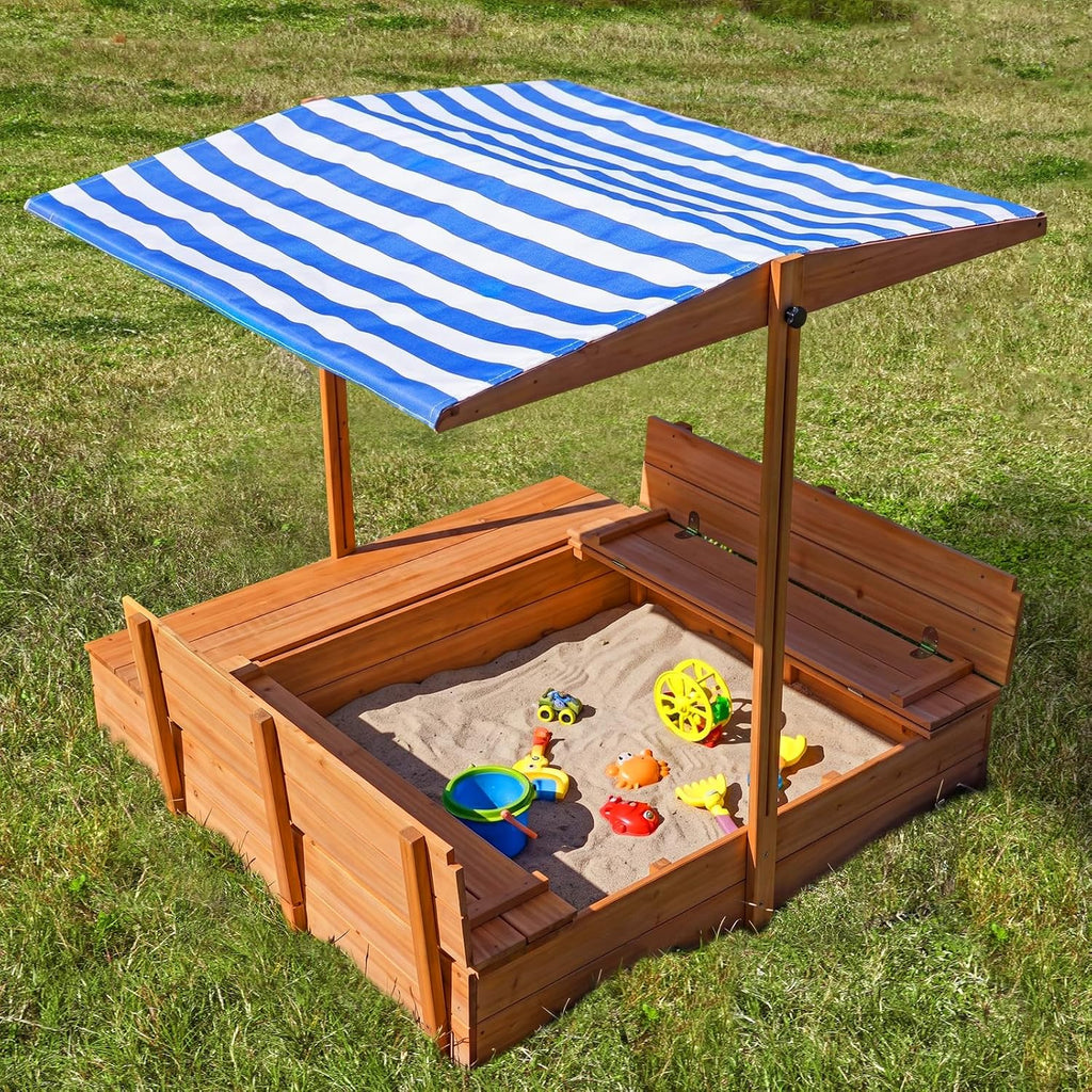 Kids' Outdoor Wooden Sandbox with Id,Sand Box with Toy Storage Box,Kids Play Equipment Sand Protection Bottom Liner Included 47X47in.