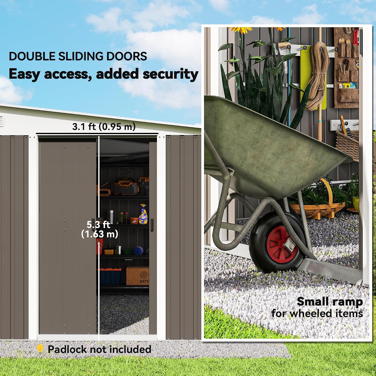 Outsunny 11' x 9' Outdoor Storage Shed, Metal Garden Tool House with Sloping Roof and Lockable Door for Backyard, Bike, Patio, Garage, Lawn, Gray