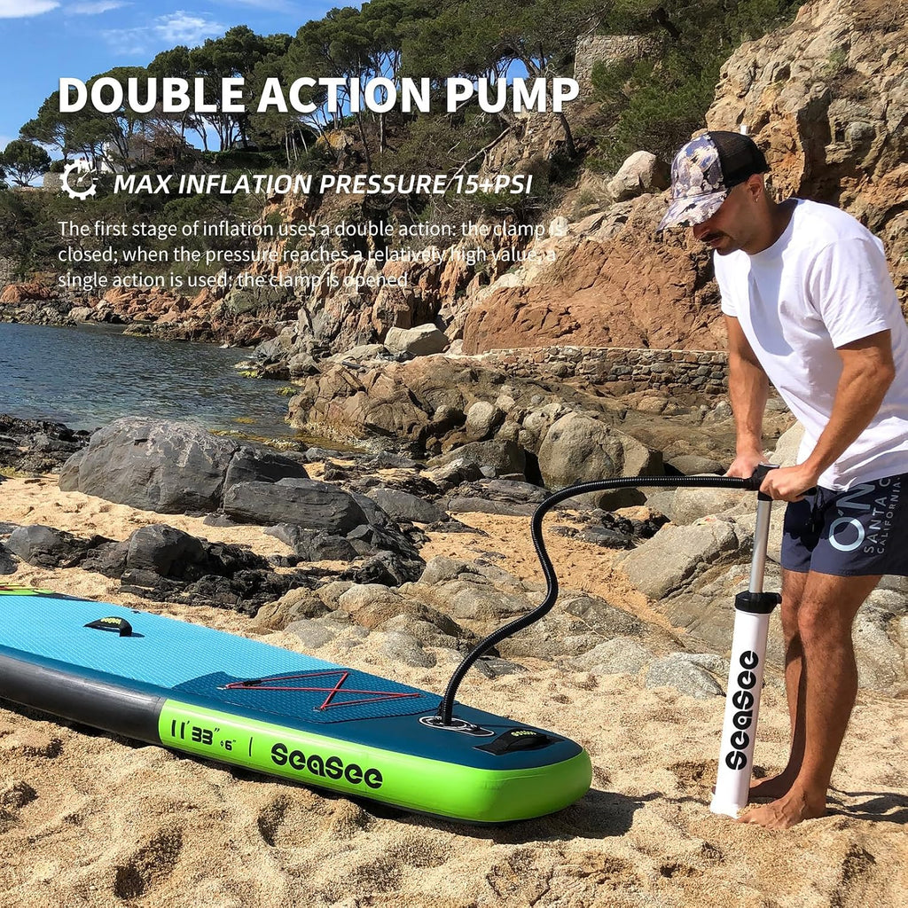 Inflatable Stand Up Paddle Board Includes Paddle, Dual Action Pump, and Accessories 11ft Lightweight iSUP, 33'*6' Wide Stable Design, Anti-Slip EVA Deck, Paddle Board for Adults