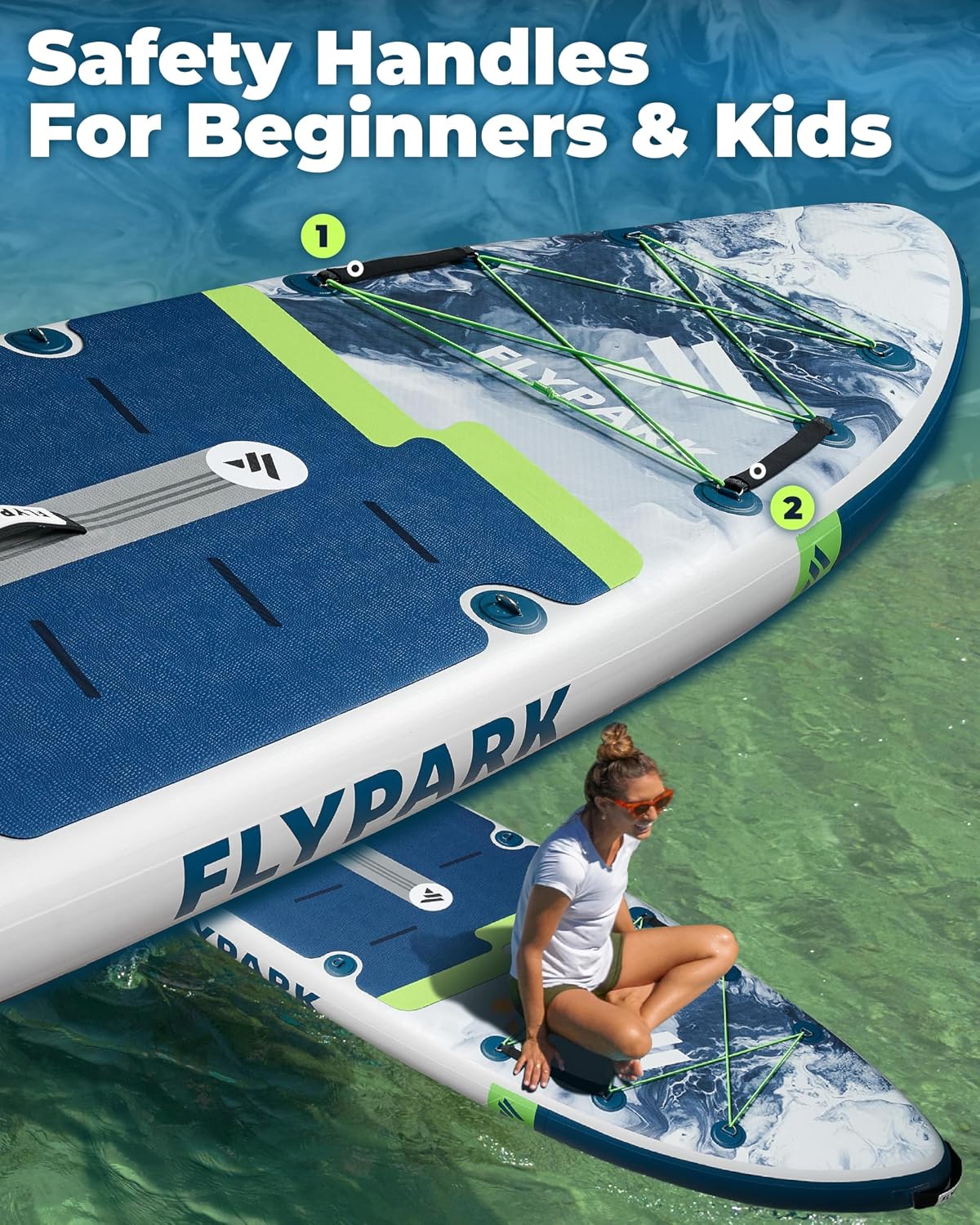 Flypark 10'8/11'x35'' Fishing&Family Stable Inflatable Paddle Boards, Extra Wide SUP Paddleboard Inflatable, 430lb/3 People, Stand Up Paddle Board for Adults, Camera Mount, Shoulder Strap, Rod Holder