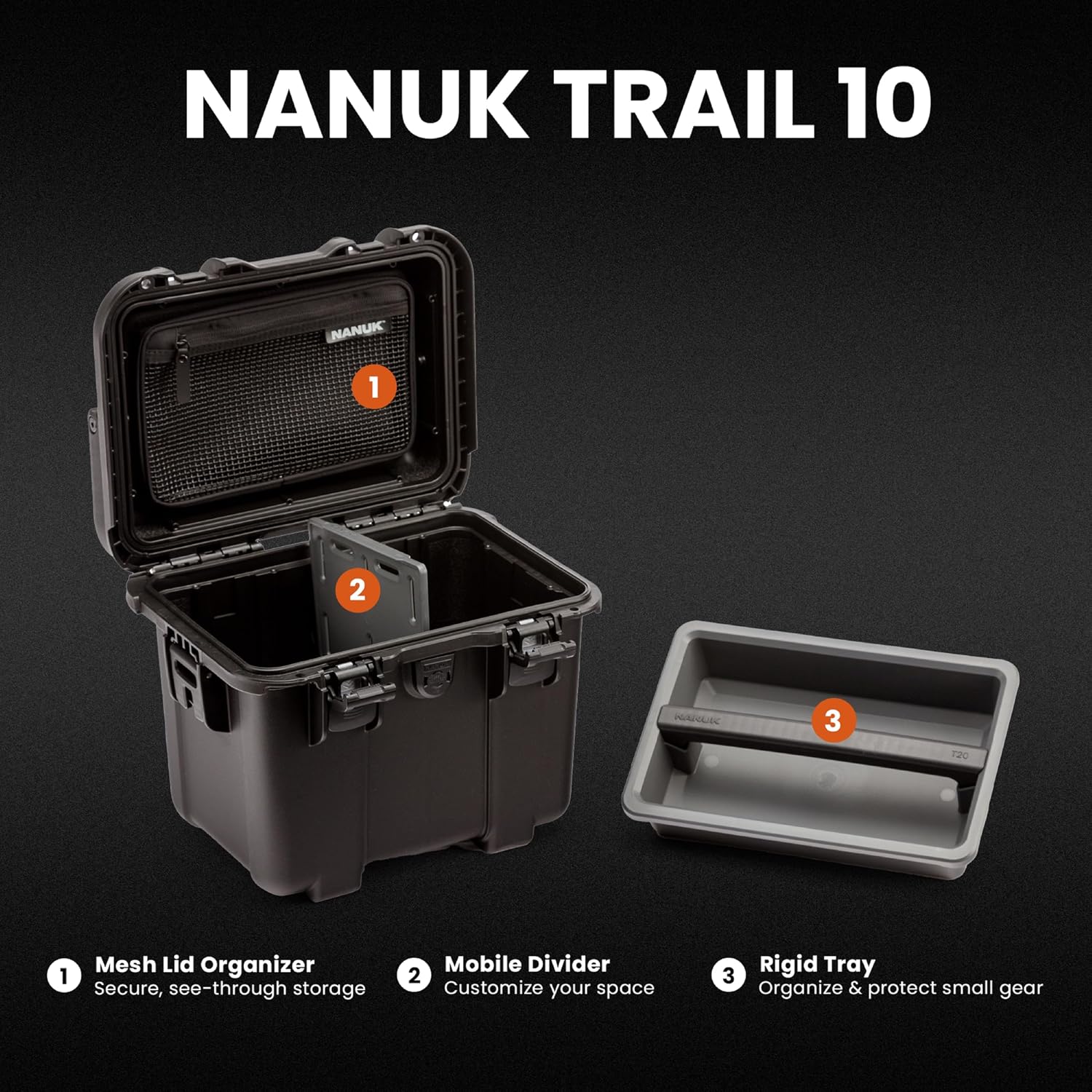 NANUK Trail 10-11.2L (3-Gallon) Waterproof Storage Box – Modular & Compact Cargo Case for Camping, Fishing, Hunting & Outdoor Storage – Dustproof and Impact Resistant (12.9' x 9.7' x 10.3') – Black