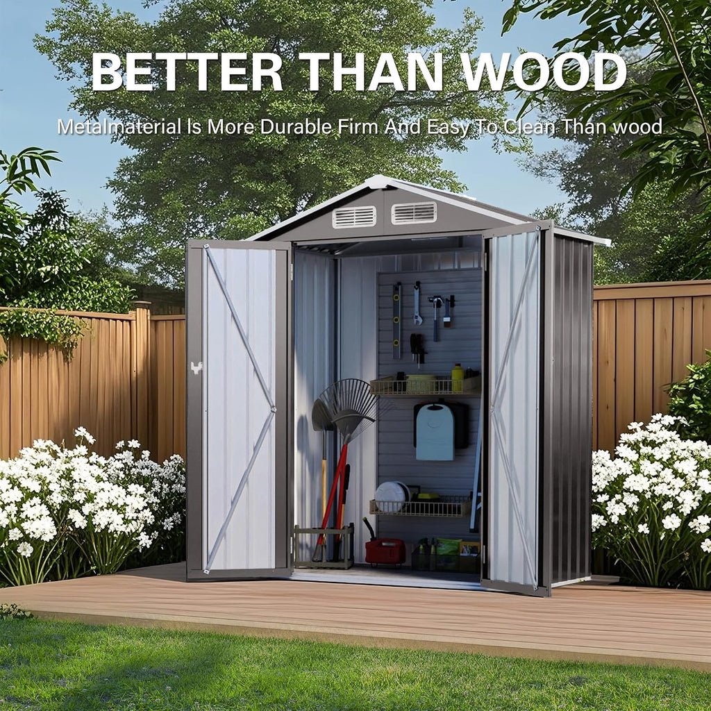 5X3 FT Metal Storage Shed, Tool Shed Outdoor Storage with Peaked Roof Waterproof and Clear Window, Metal Storage Shed with Lockable Door, Galvanized Steel Outdoor Shed for Backyard Patio,Gray