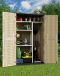 60 Cu.Ft Vertical Outdoor Storage Shed, Weatherproof Outdoor Tall Cabinet, Lockable Resin Shed with Double-Wall Panels and Floor for Garden, Garage, Patio(Shelves Not Included)