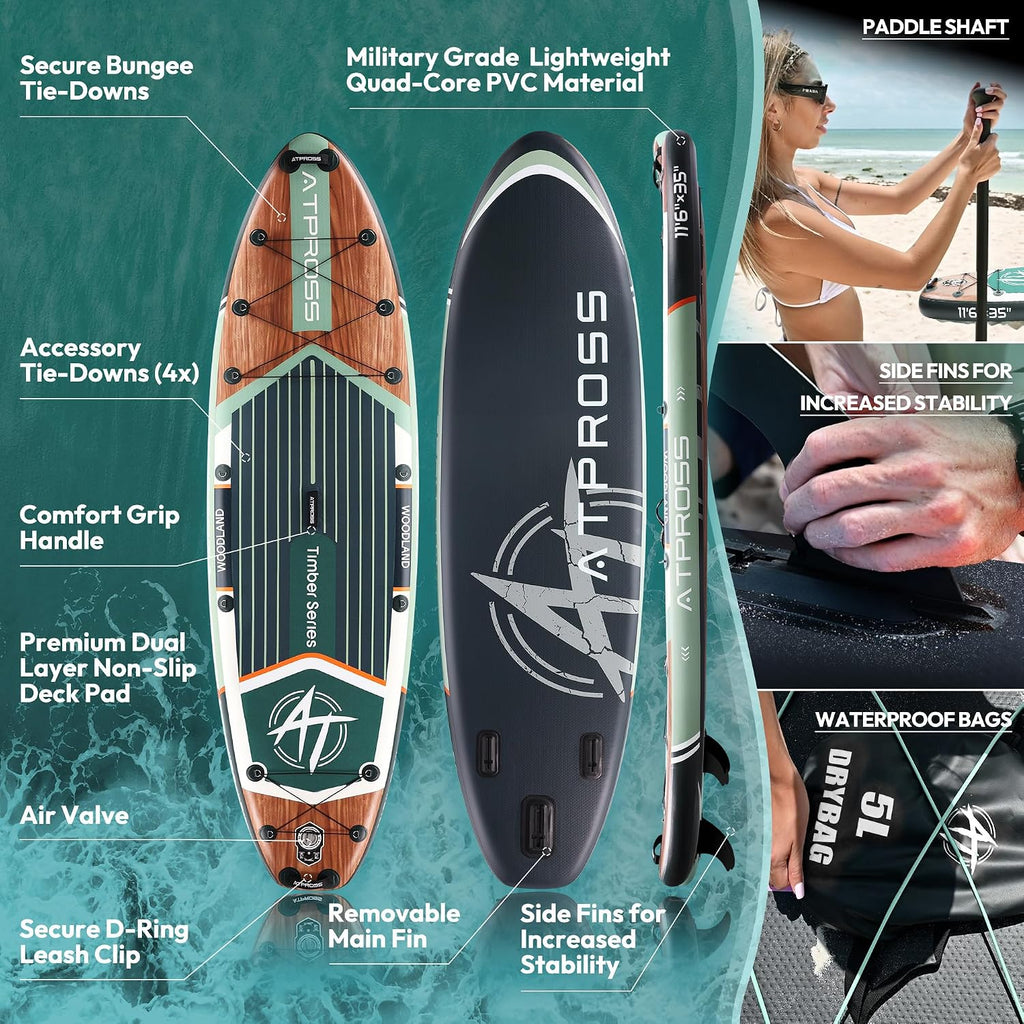 11'6'x35' Inflatable Paddle Board, 450lbs Extra Wide Stand Up Paddleboard for Adults with Premium SUP Accessories Kit & Backpack, Blow Up Kayak Non-Slip Stable Deck Boat for Yoga Fishing Surf