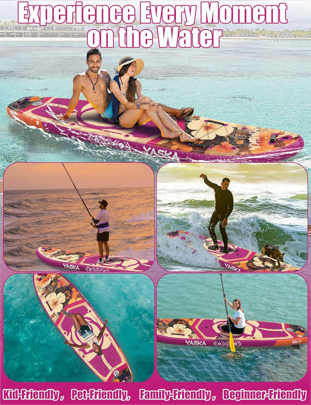 YASKA Inflatable Stand up Paddle Board 11ft with Premium SUP Accessories,Extra Wide Design Non-Slip Paddleboard for Beginner Adults Advenor Yoga Fishing