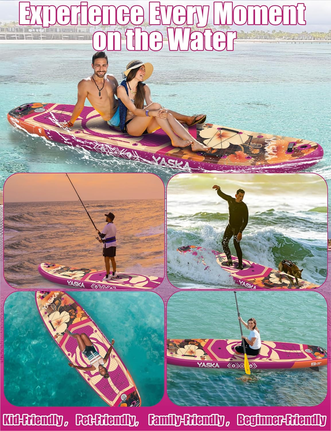 YASKA Inflatable Stand up Paddle Board 11ft with Premium SUP Accessories,Extra Wide Design Non-Slip Paddleboard for Beginner Adults Advenor Yoga Fishing