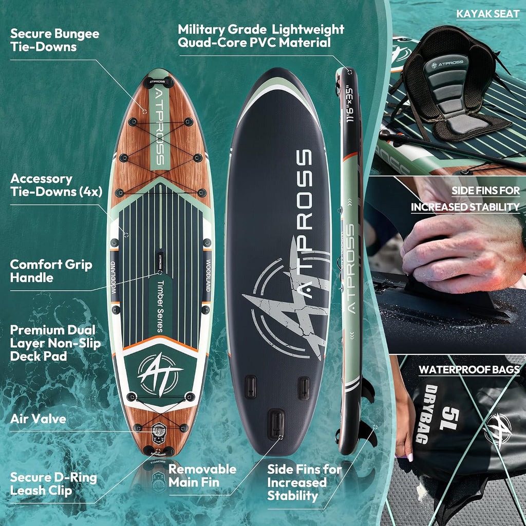 11'6'x35' Inflatable Paddle Board, 450lbs Extra Wide Stand Up Paddleboard for Adults with Premium SUP Accessories Kit & Backpack, Blow Up Kayak Non-Slip Stable Deck Boat for Yoga Fishing Surf