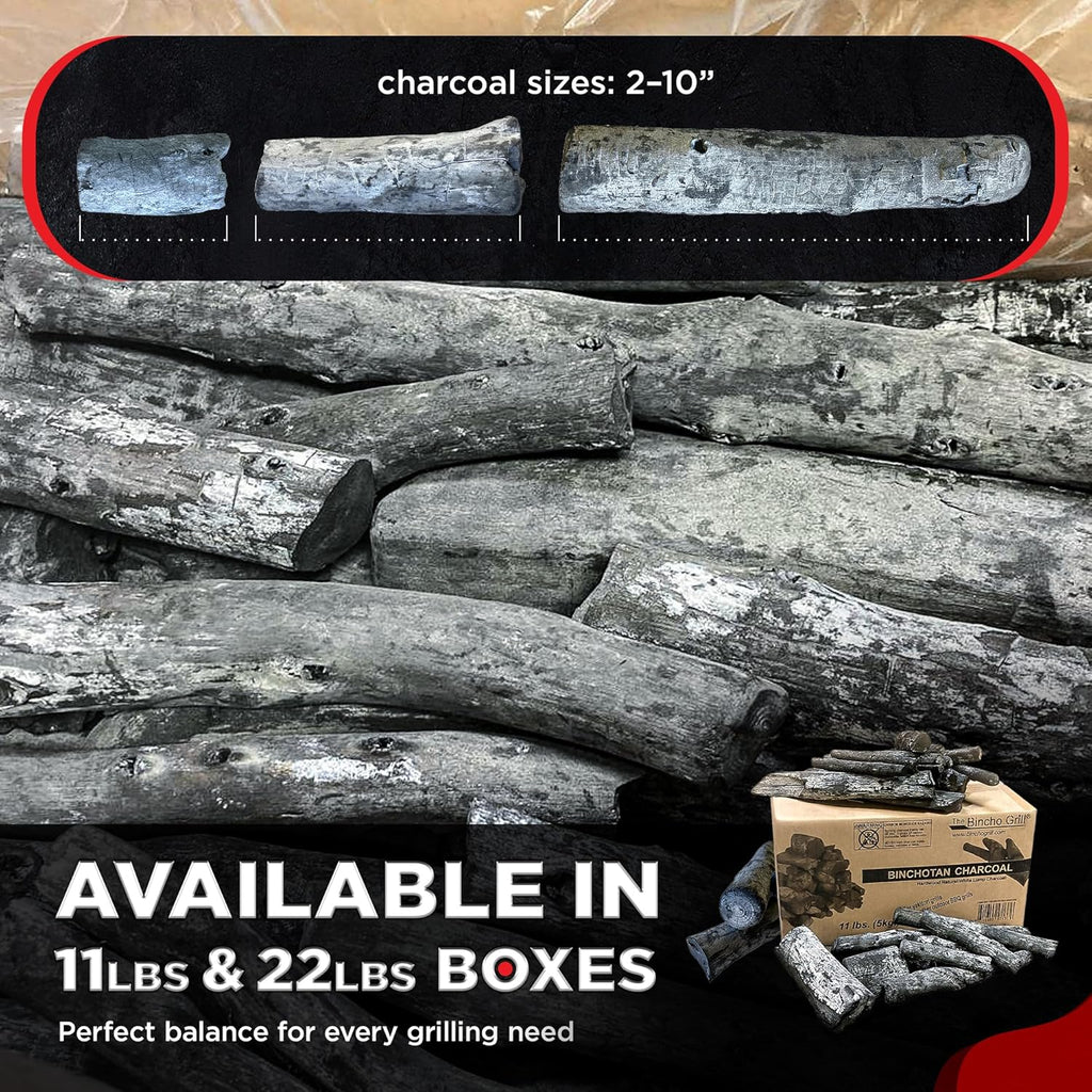 The Bincho Grill Binchotan Charcoal 22 lbs – Premium Japanese Grill Style Hardwood, 95% Carbon, Smokeless High-Heat, Long Burn for Yakitori, Reusable