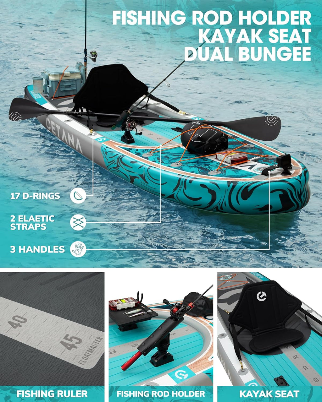 CETANA 11'6×35' Extra Wide Stand Up Paddle Board for Adults & Youth, 400lb Capacity Inflatable Paddle Board, Sup for 2+1 Person with Removable US Fin, 100L Backpack, Floating Paddle, Safety Leash