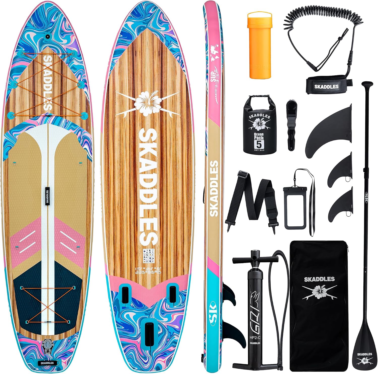 11' Inflatable Stand Up Paddle Board – Extra Wide SUP for Adults & Kids of All Skill Levels, Stable Paddleboard with Pump, Fins, Backpack, Accessories & Waterproof Phone Pouch