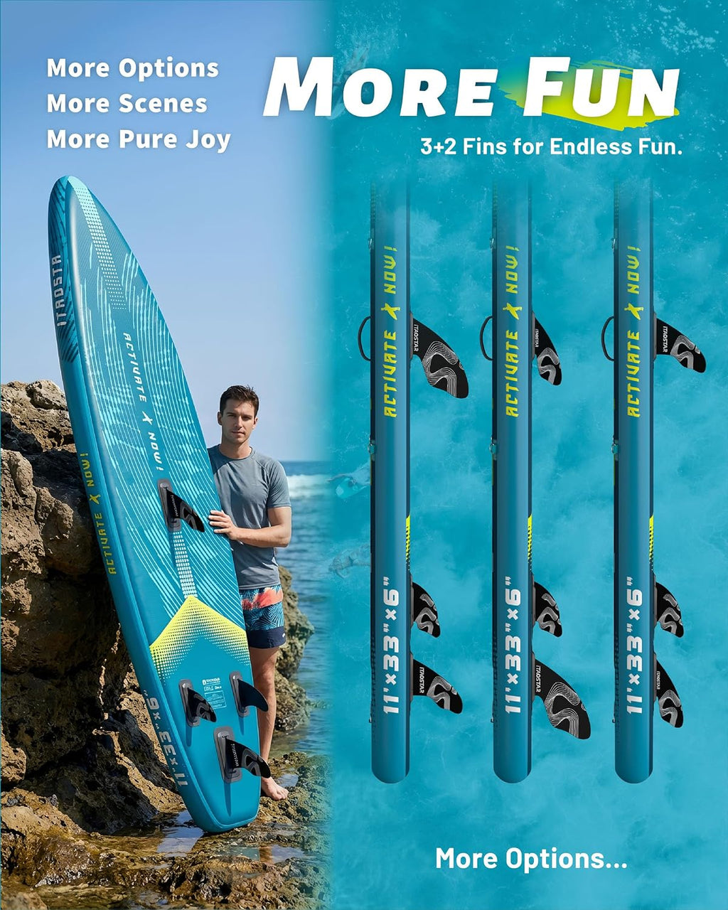 iTAOSTAR Lead 12' × 35' / 11' × 33' Stand Up Paddle Board Inflatable, Extar Wide SUP Board with 5 Fins Stable Design for Adults, Youth, All Skill Levels, Lakes, Oceans