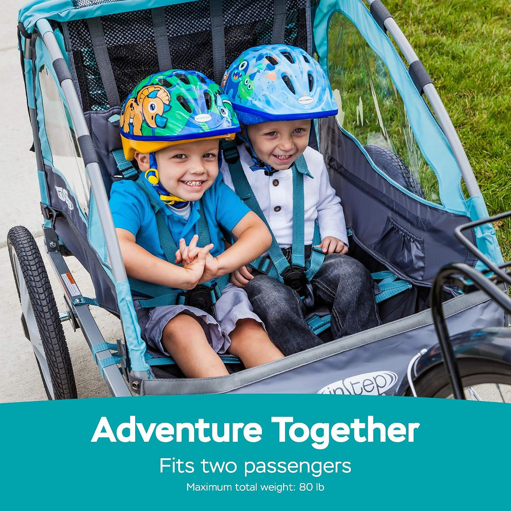 InStep Take 2 Kids Bike Trailer, Double Seat, Universal Coupler, Folding Frame, Quick-Release Wheels, Canopy with Bug Screen and Weather Shield, Bike Trailer for Kids