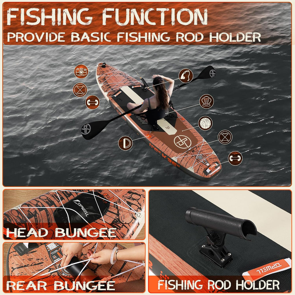 UPWELL 10'6'/11'/11'6' Inflatable Paddle Board, Stand Up Paddlboard for Youth & Adults, Stable Design, Premium SUP Accessories, Backpack, Leash, Hand Pump, Fins