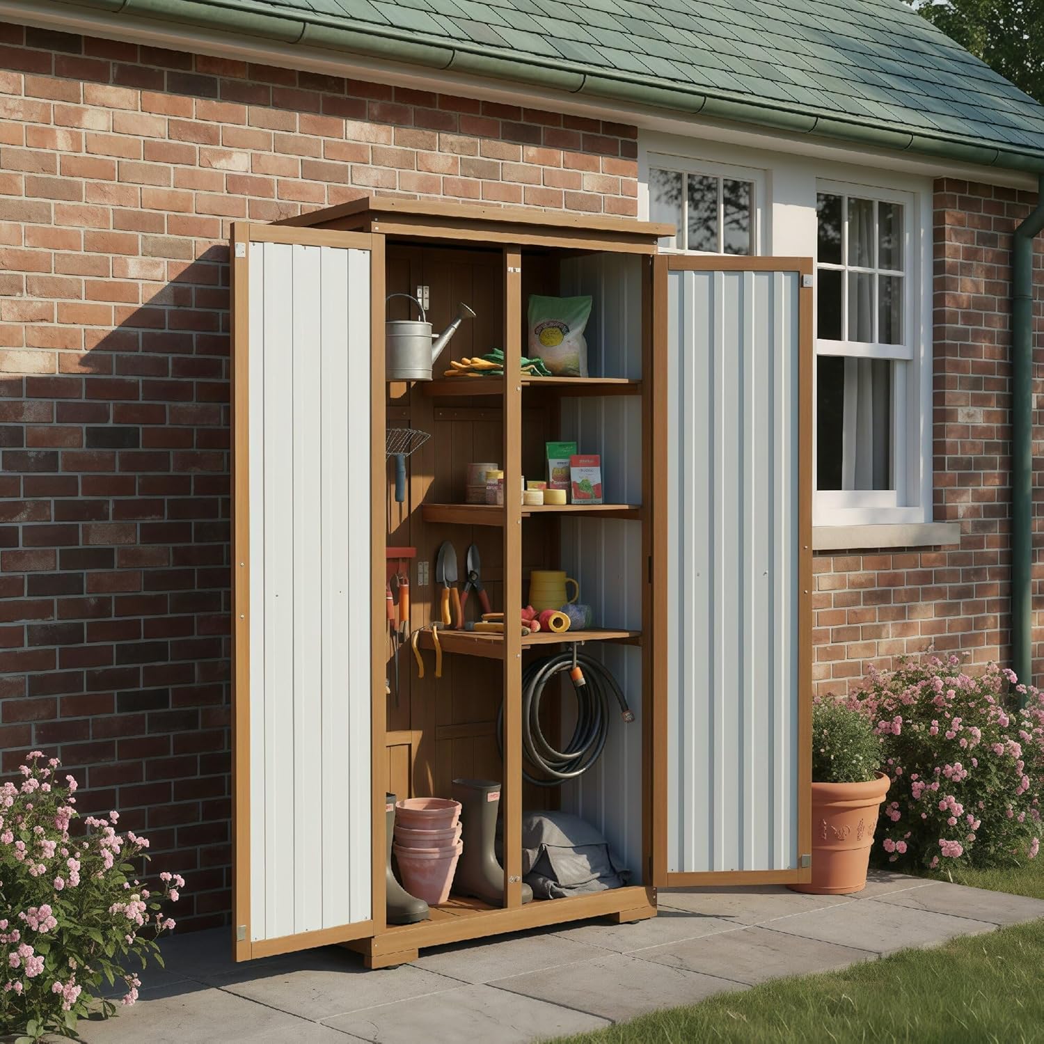 Outdoor Storage Cabinet Waterproof with Shelves, Outside Cabinets Weatherproof, Patio Backyard Pool Garden Garage Storage Cabinet Storage Shed Tool Organizer