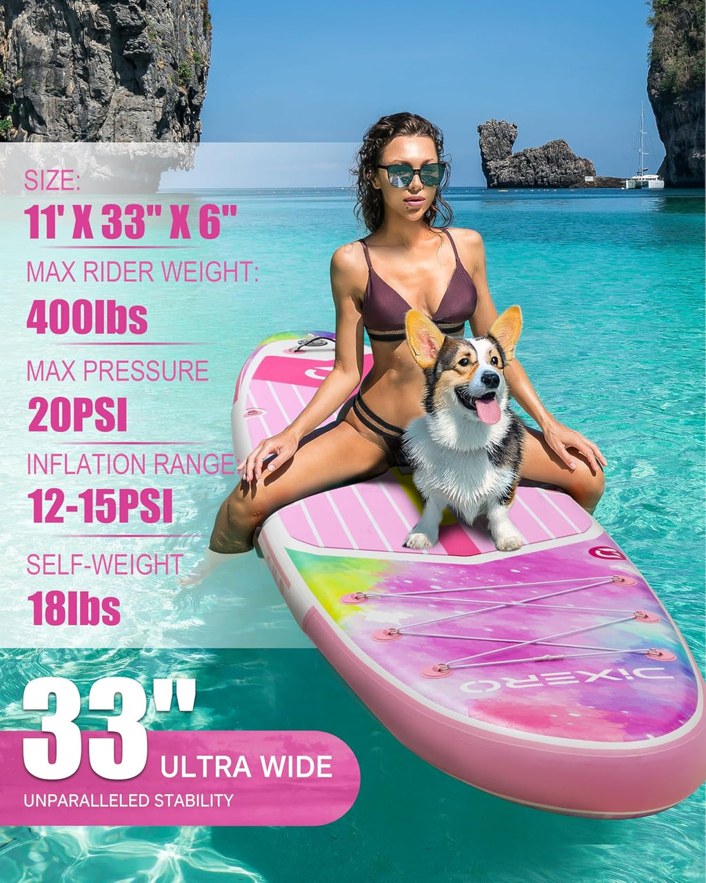 Inflatable Stand Up Paddle Board with SUP Accessories, 11'*33' Inflatable Paddle Boards for Adults & Youth of All Skill Levels