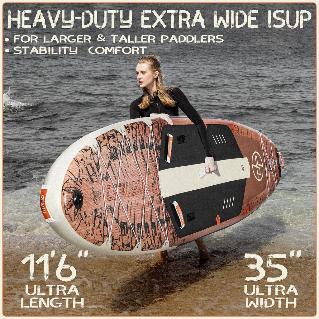 UPWELL 10'6'/11'/11'6' Inflatable Paddle Board, Stand Up Paddlboard for Youth & Adults, Stable Design, Premium SUP Accessories, Backpack, Leash, Hand Pump, Fins