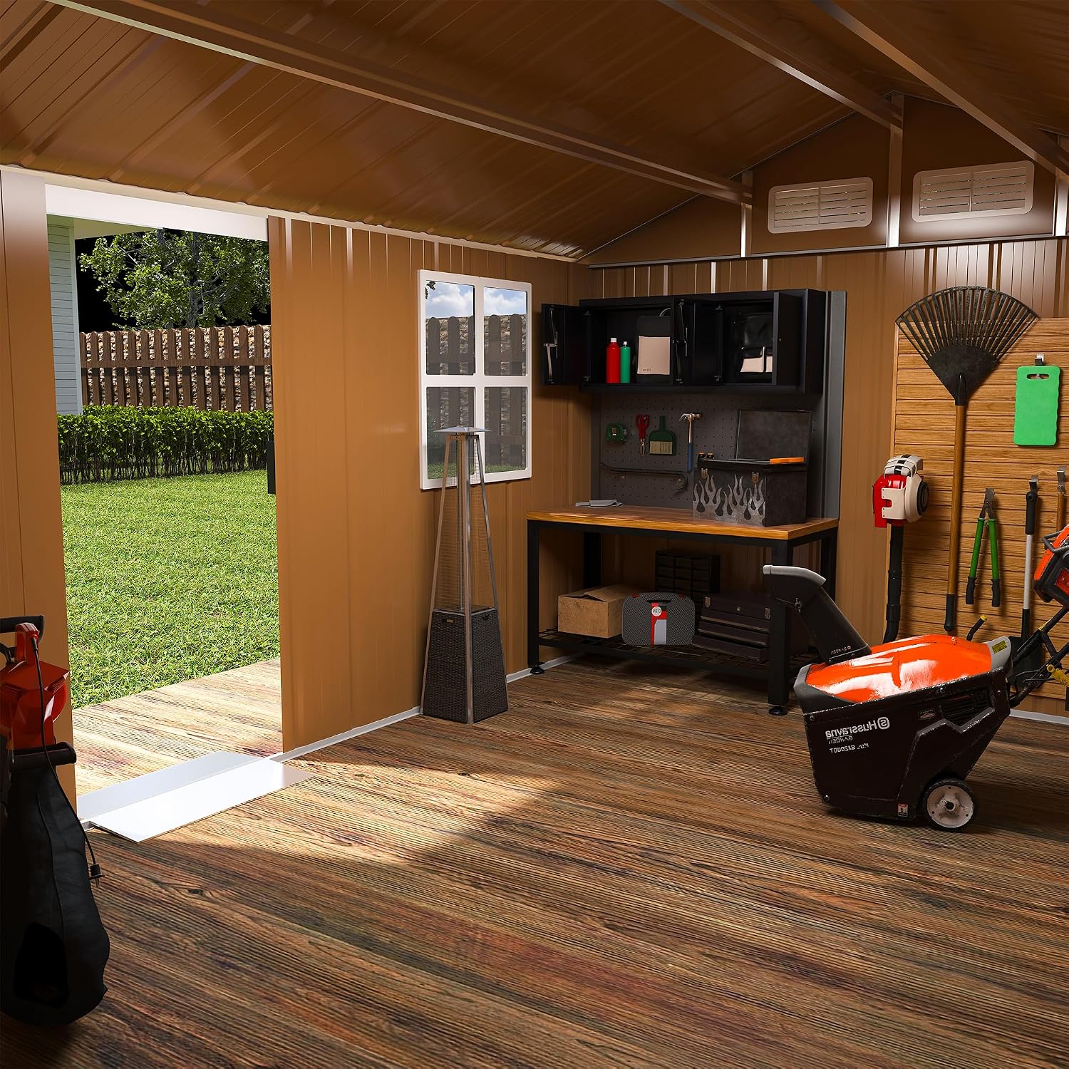 ZMAD 12x8 FT Heavy-Duty Metal Storage Shed with Doors, Windows & Ventilation - Weatherproof Outdoor Garden Shed for Backyard, Lawn and Tool Organization (8x12)