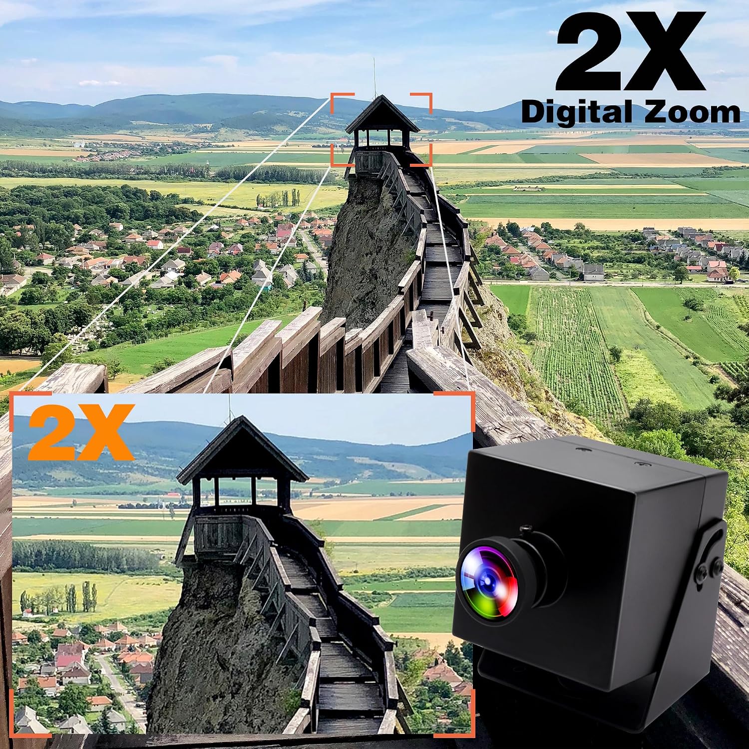 ELP 4K HDMI USB Camera Wide Angle PC Camera for Computer Monitor Simultaneously Output Mini UVC USB2.0 Webcam 2X Digital Zoom H.264 8mp USB Security Camera (110degree no Distortion Lens)