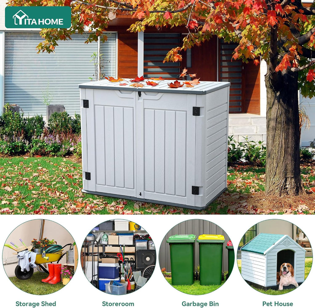 YITAHOME Outdoor Resin Storage Sheds, 39 in Height Lockable Waterproof Horizontal Shed w/o Shelf, Easy to Assemble Shed Storage for Garden Tools, Light Gray