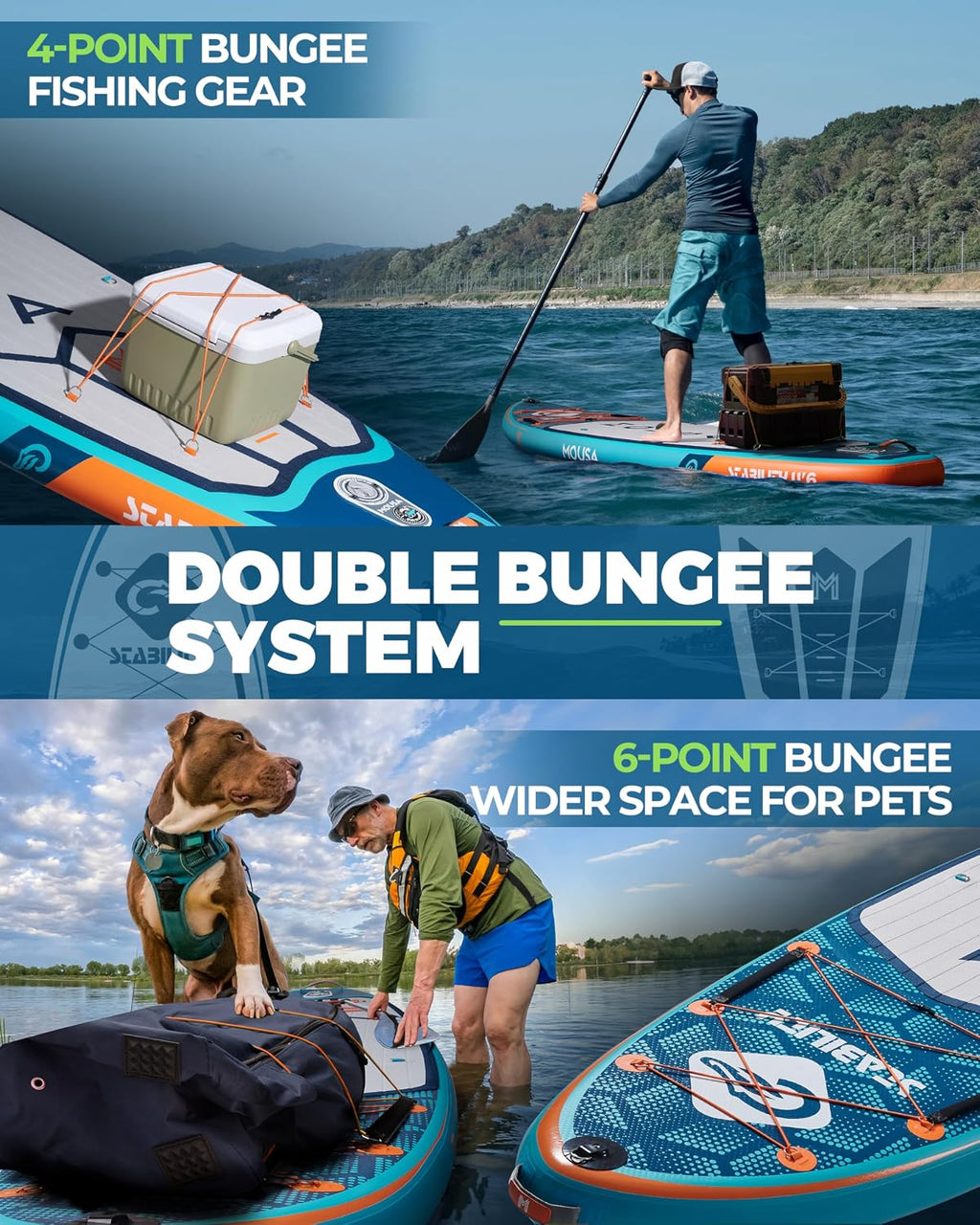 MOUSA 11'6'x35 Extra Wide Inflatable Stand Up Paddle Board, Stable Long SUP for 2 People/Family, Shoulder Strap, 3/5 Handles, 100L Backpack, All-Round Sup Board, Removeable Fin