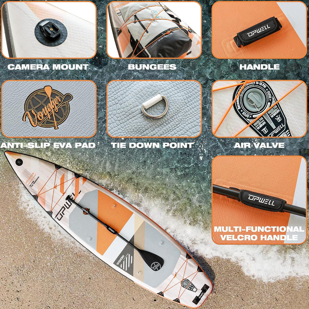 UPWELL 11'6'/11'2'/11'/10'8'/10'6'/10'2' Inflatable Stand Up Paddle Board with sup Accessories Including Backpack, Repairing Kits, Non-Slip Deck, Leash, 3 Fins, Paddle and Hand Pump