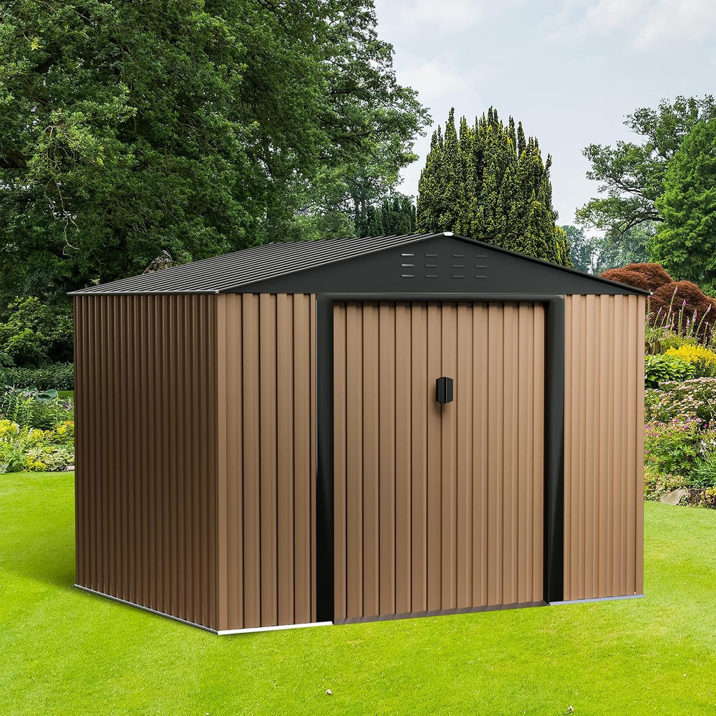 8FT x 6FT Sheds & Outdoor Storage, Metal Garden Shed, Outdoor Storage Shed, Metal Utility Tool Storage Shed with Door Lock, Waterproof Roofs, for Backyard Garden Patio Lawn, Brown