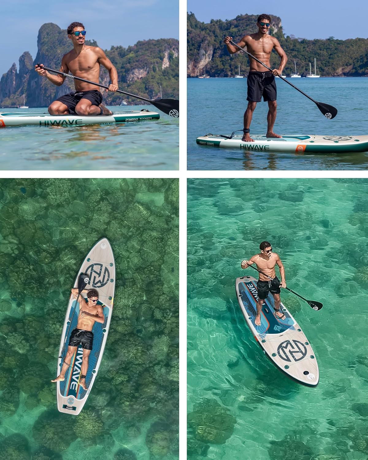 Hiwave Inflatable Paddle Board 11 '* 34 '* 6' Extra Wide Sup Board, 420lb Capacity Paddle Board for Adults, Suitable for Sea and Lakes, 2+1Family Board