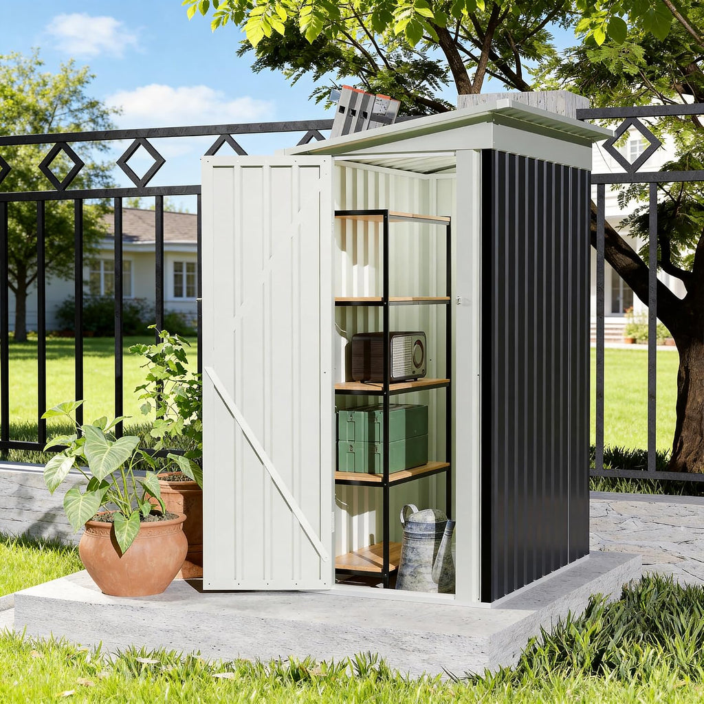 4 * 2 FT Metal Garden Storage Sheds for Patio Backyard Tools House Storage Waterproof Garden Tool Storage Sheds (Grey)