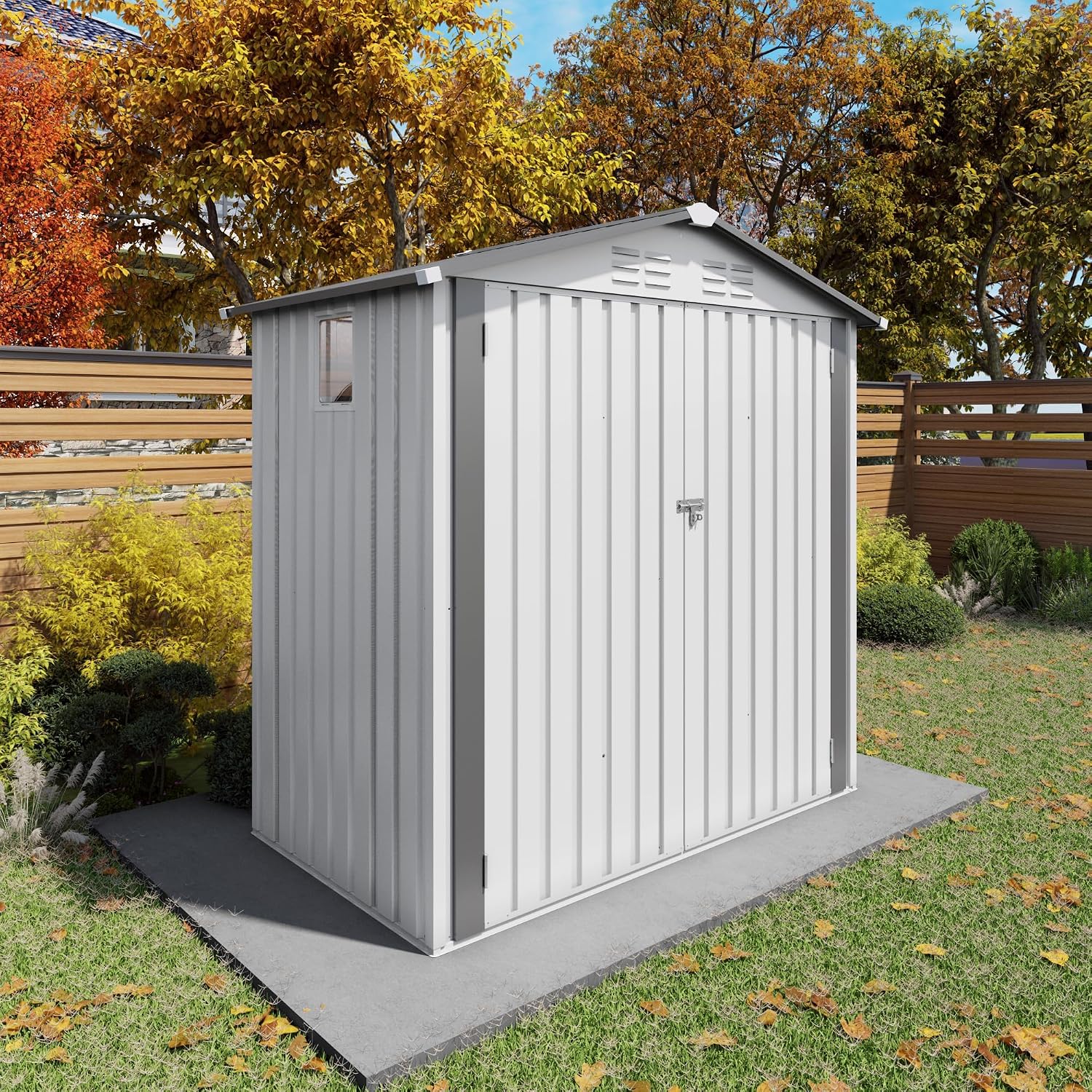 6x3.5 FT Outdoor Storage Shed, Small Metal Garden Shed with Window, Outside Tool Sheds with Lockable Hinged Doors, Waterproof Storage Building with 4 Air Vents for Backyard, Patio, Lawn, White