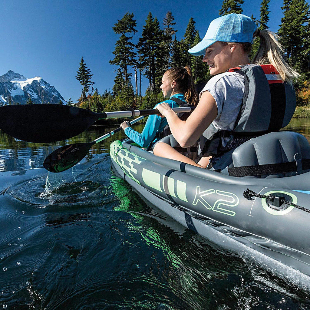 INTEX Challenger Inflatable Kayak Series: Includes Deluxe 86in Kayak Paddles and High-Output Pump – SuperStrong PVC – Adjustable Seat with Backrest – Removable Skeg – Cargo Storage Net