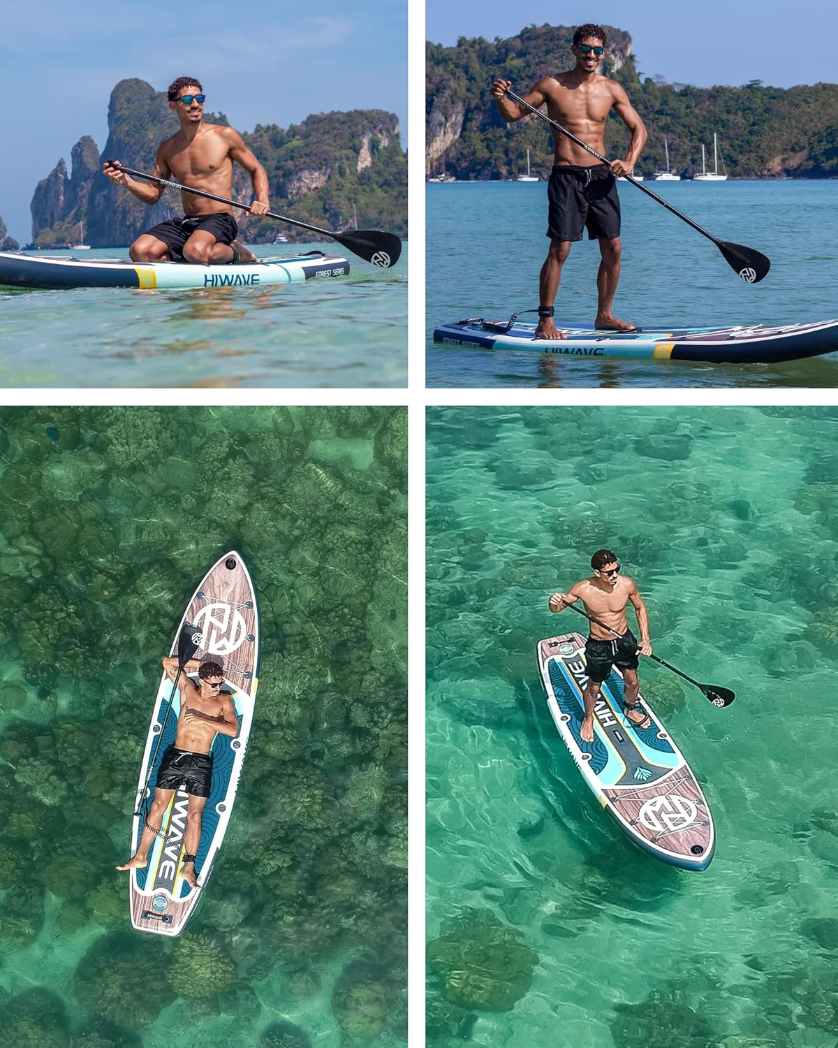 Hiwave Inflatable Paddle Board 11 '* 34 '* 6' Extra Wide Sup Board, 420lb Capacity Paddle Board for Adults, Suitable for Sea and Lakes, 2+1Family Board