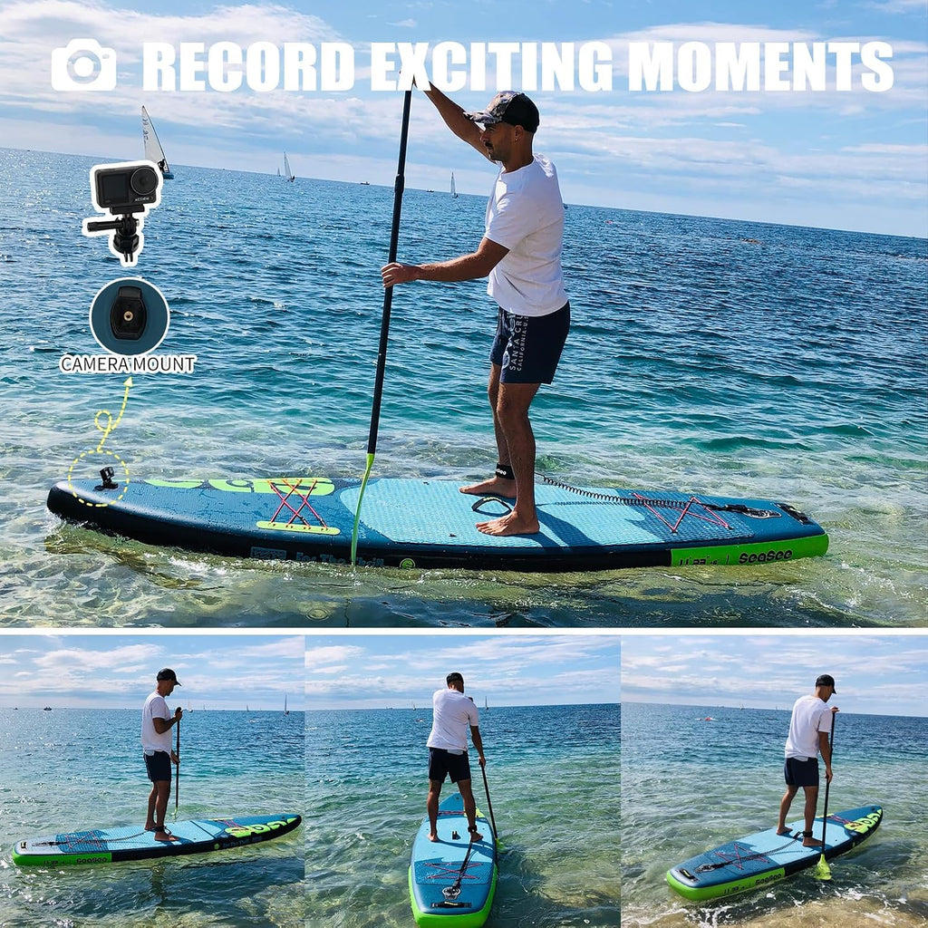 Inflatable Stand Up Paddle Board Includes Paddle, Dual Action Pump, and Accessories 11ft Lightweight iSUP, 33'*6' Wide Stable Design, Anti-Slip EVA Deck, Paddle Board for Adults