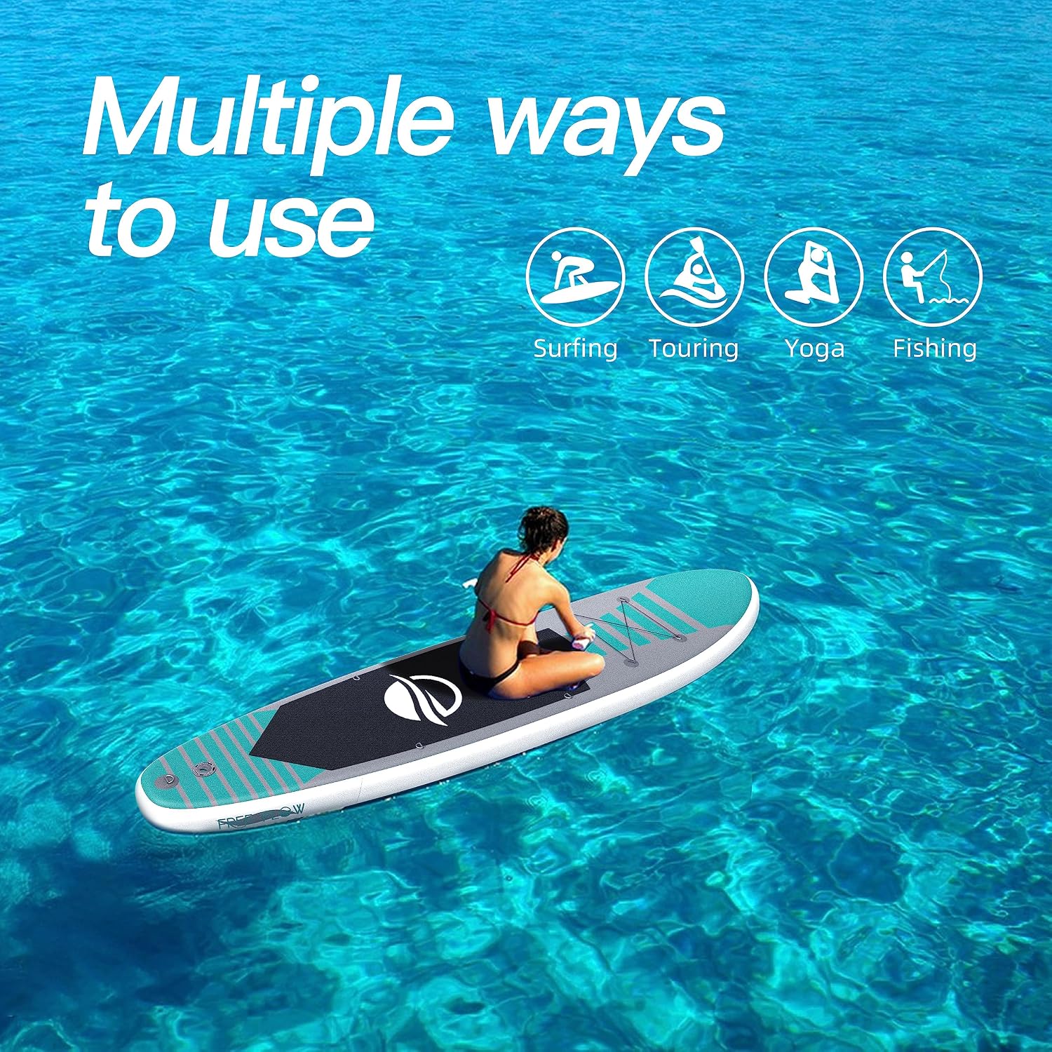 Bifanuo Inflatable Stand Up Paddle Board with SUP Accessories & Backpack. Paddle Boards for Adults. Non-Slip Deck, Wide Stance, Bottom Fin, Double Action Pump.