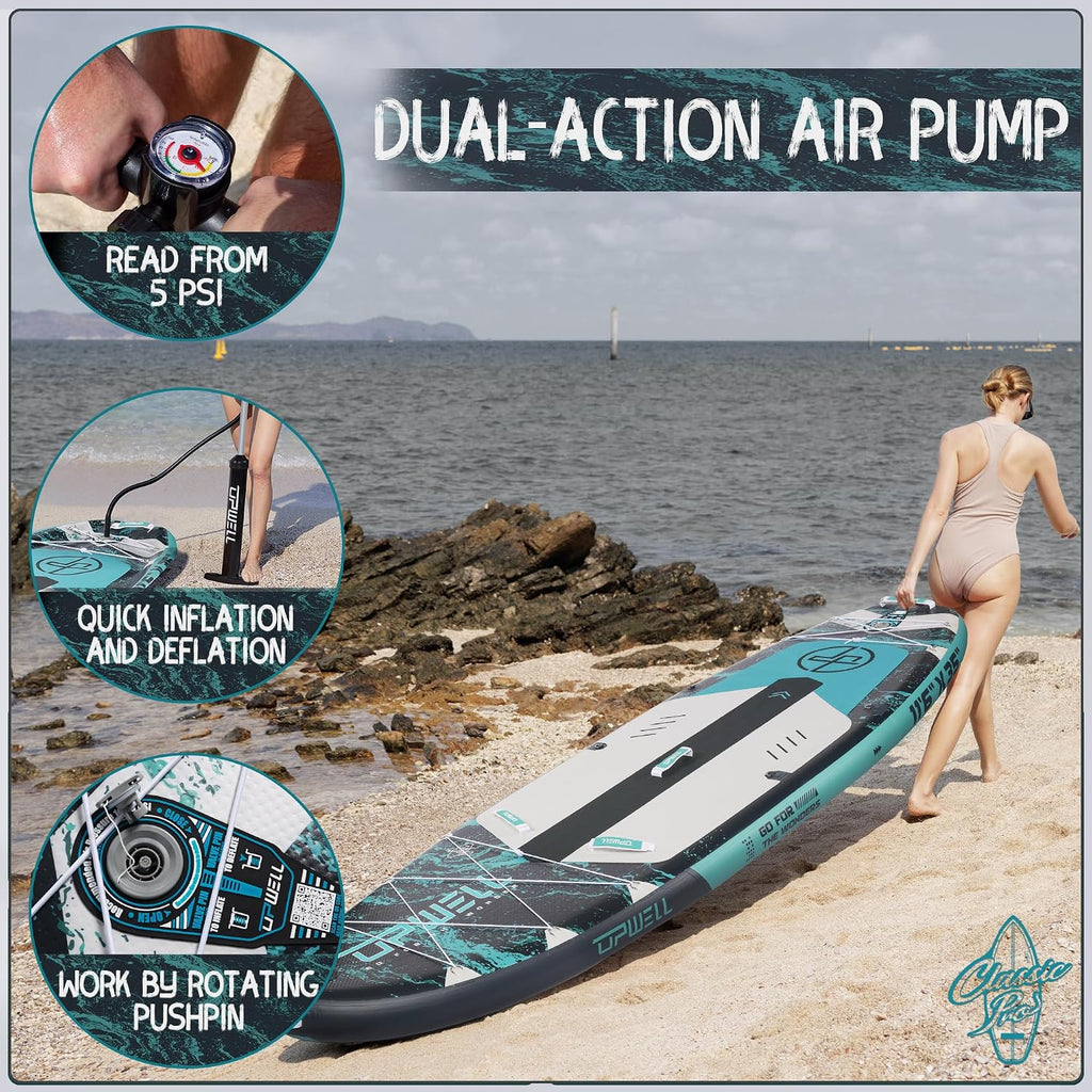 UPWELL 10'6'/11'/11'6' Inflatable Paddle Board, Stand Up Paddlboard for Youth & Adults, Stable Design, Premium SUP Accessories, Backpack, Leash, Hand Pump, Fins