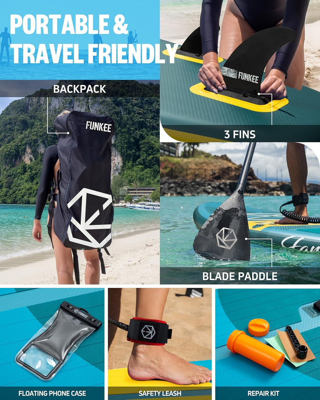 11'×34'×6' Extra Wide Inflatable Stand Up Paddle Board, Sup Board with Removable Fins, Backpack, Floating Paddle, Safety Leash, Floating Phone Case for Adults & Youth of All Skill Levels