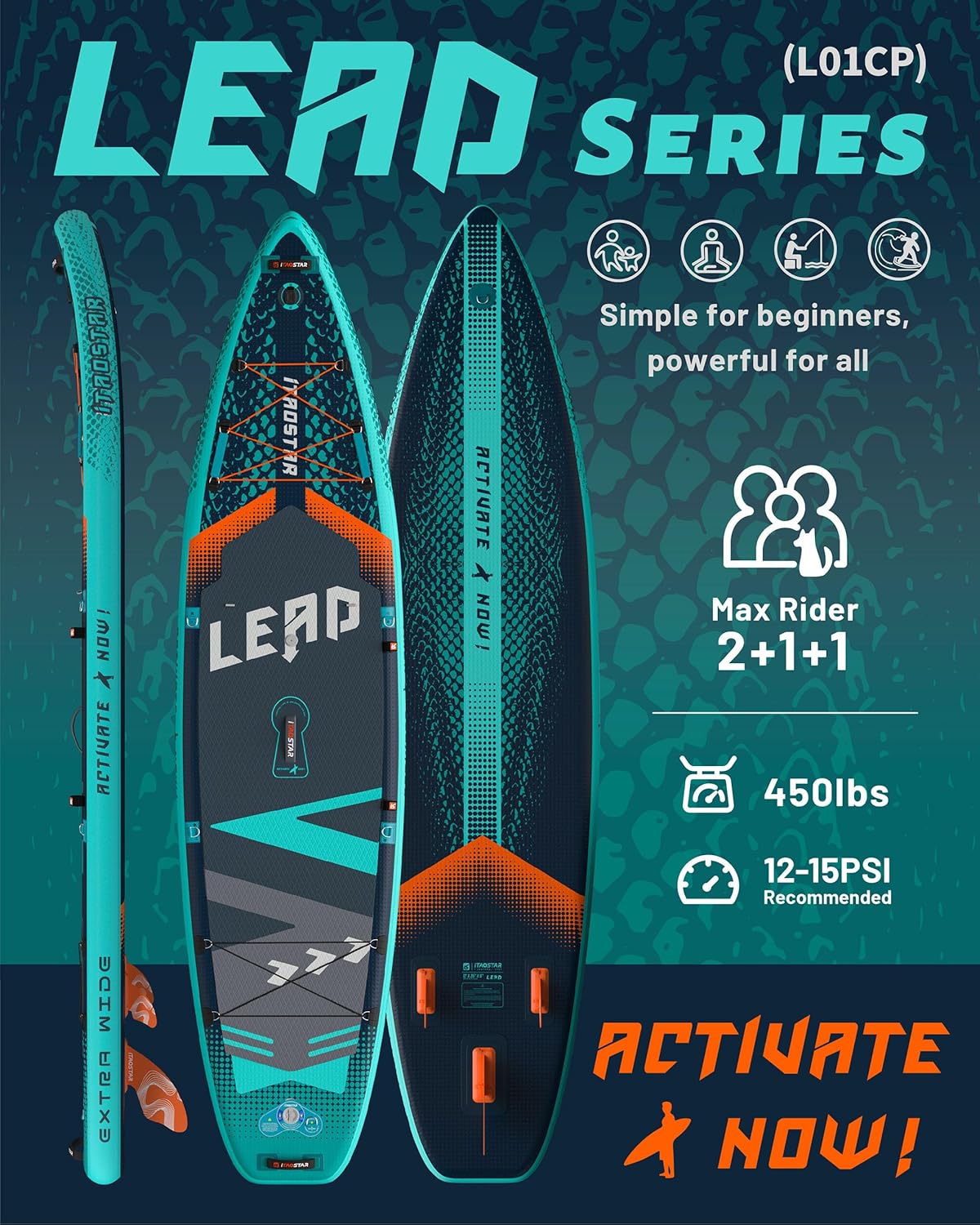 iTAOSTAR Lead 12' × 35' / 11' × 33' Stand Up Paddle Board Inflatable, Extar Wide SUP Board with 5 Fins Stable Design for Adults, Youth, All Skill Levels, Lakes, Oceans