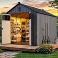 YITAHOME Large Outdoor Storage Shed 8x10 Ft, Extra Thick Plastic Storage Sheds with Floor, Lockable Doors, Vision Grid Windows, Vents, 16mm Heavy Duty Garden Storage for Bikes Mowers and Tools, Black