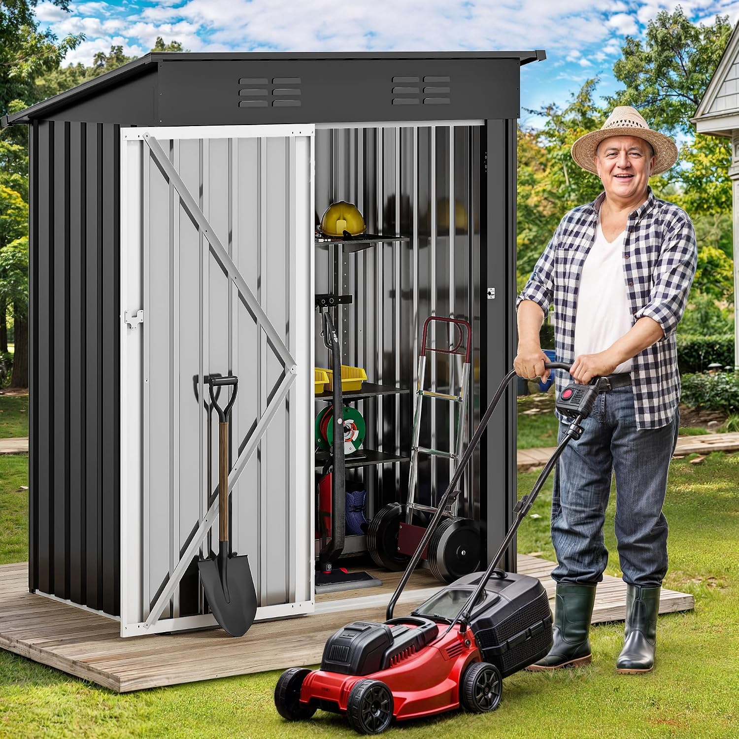 DWVO 5x3ft Metal Outdoor Storage Shed, Waterproof Tool Shed Heavy-Duty Storage Unit with Lockable Door and Vents, Ideal for Bicycles, Tools, Lawnmowers, Backyards, Patios, Lawns - Dark Gray