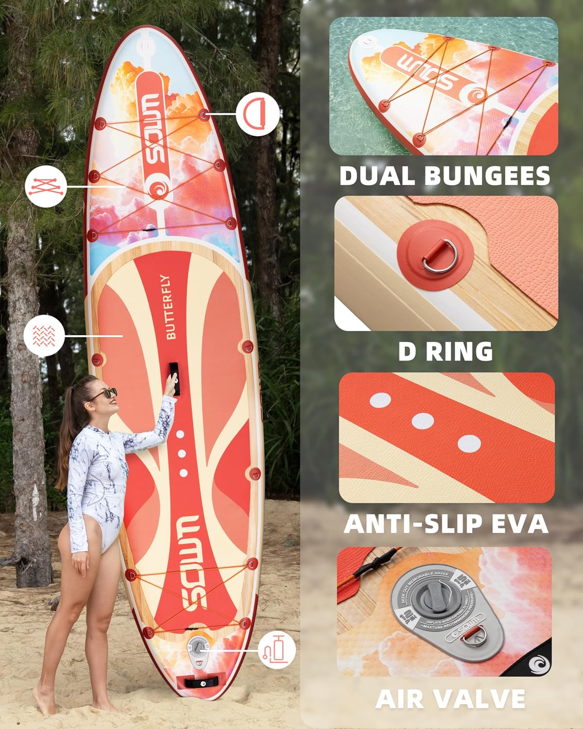 11'*33'/34' Inflatable Stand Up Paddle Board for Beginners,400/420lbs Capacity, Anti-Slip EVA Deck, Includes Adjustable Paddle, Pump, Backpack & SUP Accessories for Surfing, Fishing, Yoga & More