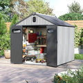 Domi 8x8FT Outdoor Resin Storage Shed with Transparent Windows & Louvered Vents, Plastic Tool Shed with Double Lockable Doors & Gable Roof, Outside Garden Shed for Backyard, Patio, Lawn, Grey
