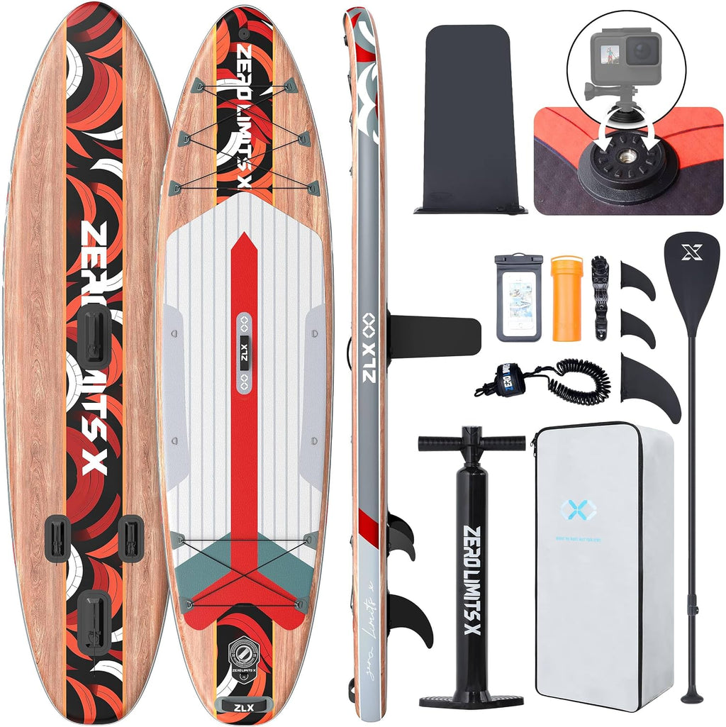 ZLX Inflatable Stand Up Paddle Board, 10'6' SUP Non-Slip Stable Deck Pad, Unique Center Fin, Premium Accessories, Paddleboard for Adults, Beginners, All Skill Levels