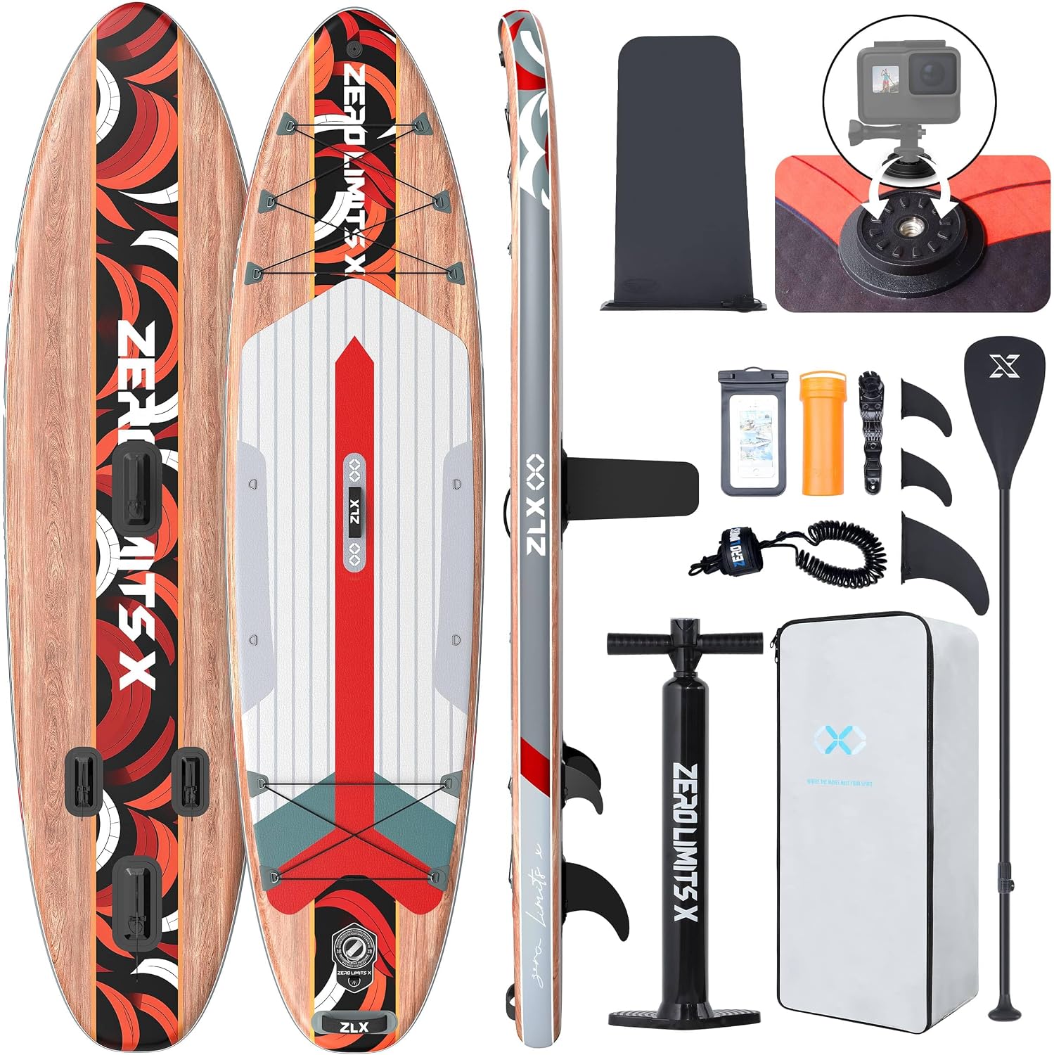 ZLX Inflatable Stand Up Paddle Board, 10'6' SUP Non-Slip Stable Deck Pad, Unique Center Fin, Premium Accessories, Paddleboard for Adults, Beginners, All Skill Levels