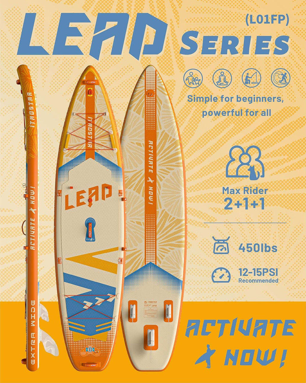 iTAOSTAR Lead 12' × 35' / 11' × 33' Stand Up Paddle Board Inflatable, Extar Wide SUP Board with 5 Fins Stable Design for Adults, Youth, All Skill Levels, Lakes, Oceans