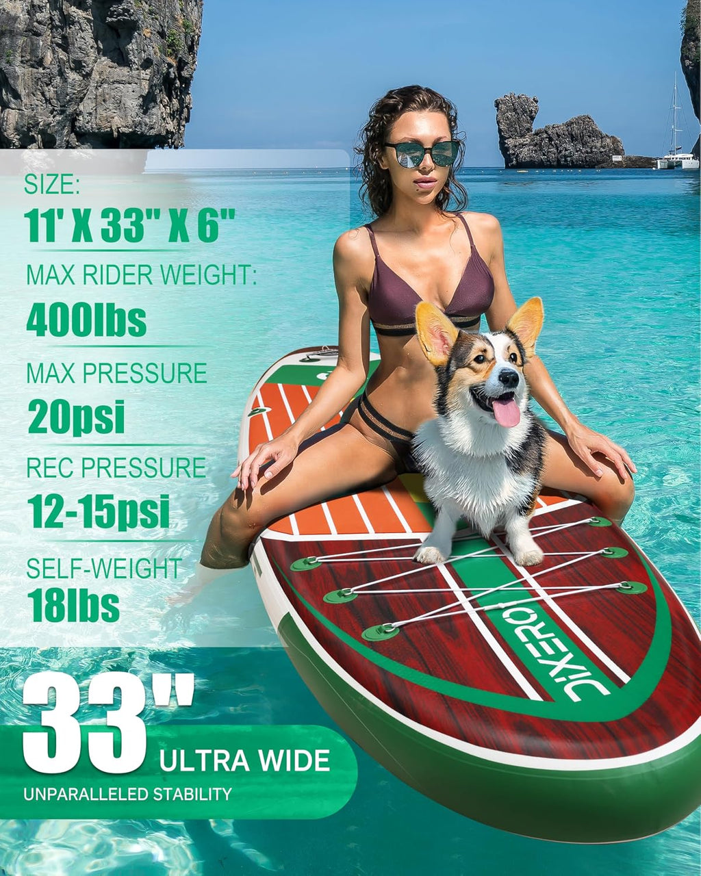 Inflatable Stand Up Paddle Board with SUP Accessories, 11'*33' Inflatable Paddle Boards for Adults & Youth of All Skill Levels