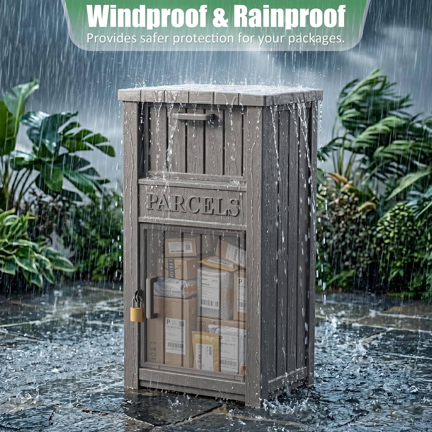 Large Package Delivery Boxes for Outside Waterproof Parcel Drop Storage Box UV Resistant Resin Lockable Secure for Outdoor Porch Patio (Grey-2)