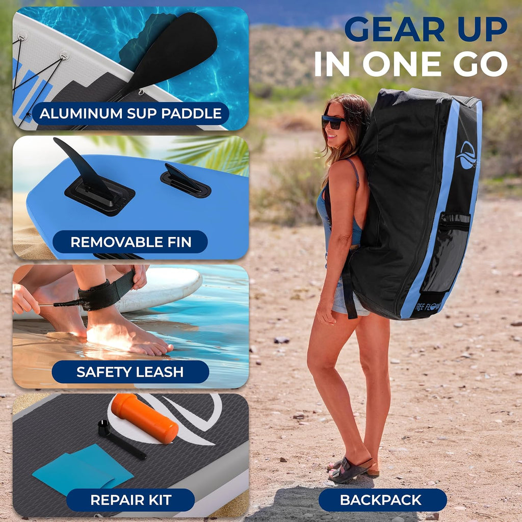 SereneLife Inflatable Stand Up Paddle Board - Wide Stable Design, Non-Slip Deck for Adults & Youth with Premium Paddle Board Accessories: Carry Bag, Dual Action Pump, Paddle, Ankle Leash