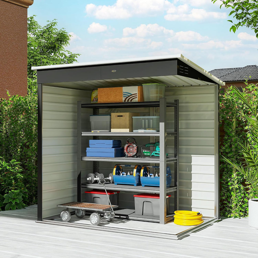 Outsunny 6' x 4' Outdoor Storage Shed, Easy to Assemble, Metal Garden Tool Shed with Lockable Door and Gloves for Backyard Garden Patio Lawn, Dark Gray