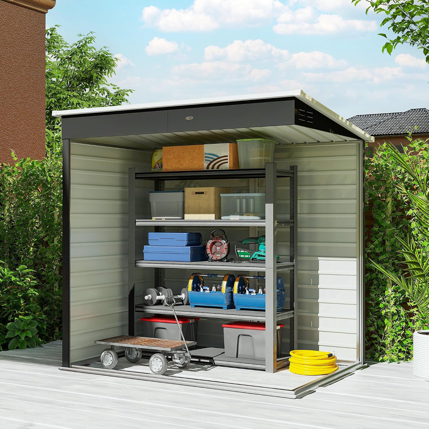 Outsunny 6' x 4' Outdoor Storage Shed, Easy to Assemble, Metal Garden Tool Shed with Lockable Door and Gloves for Backyard Garden Patio Lawn, Dark Gray