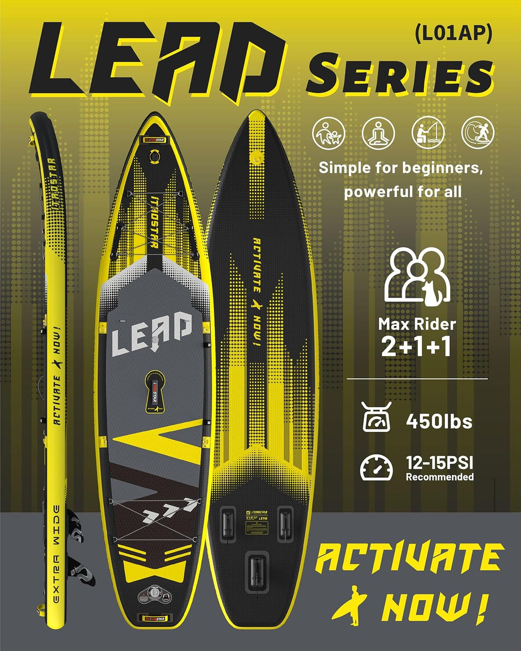 iTAOSTAR Lead 12' × 35' / 11' × 33' Stand Up Paddle Board Inflatable, Extar Wide SUP Board with 5 Fins Stable Design for Adults, Youth, All Skill Levels, Lakes, Oceans